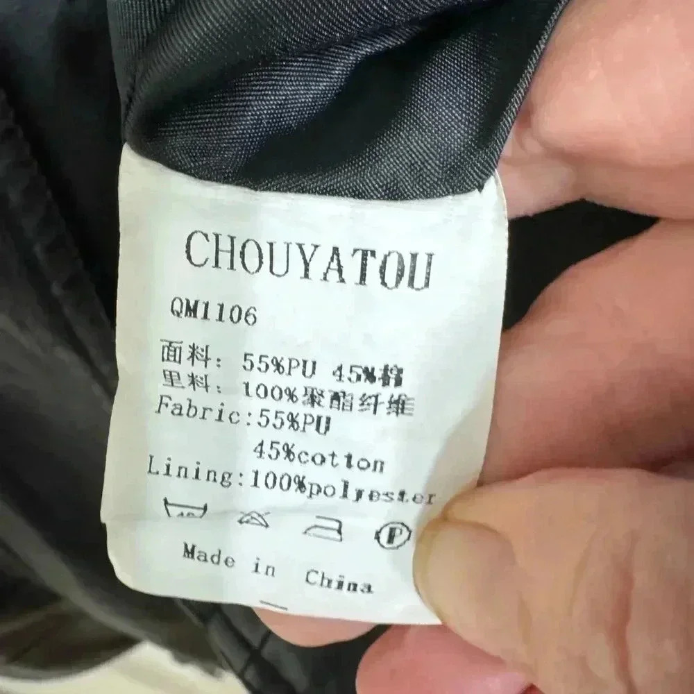 ChouYatou Men's Black Faux Leather Jacket Size: XS - Picture 6 of 16